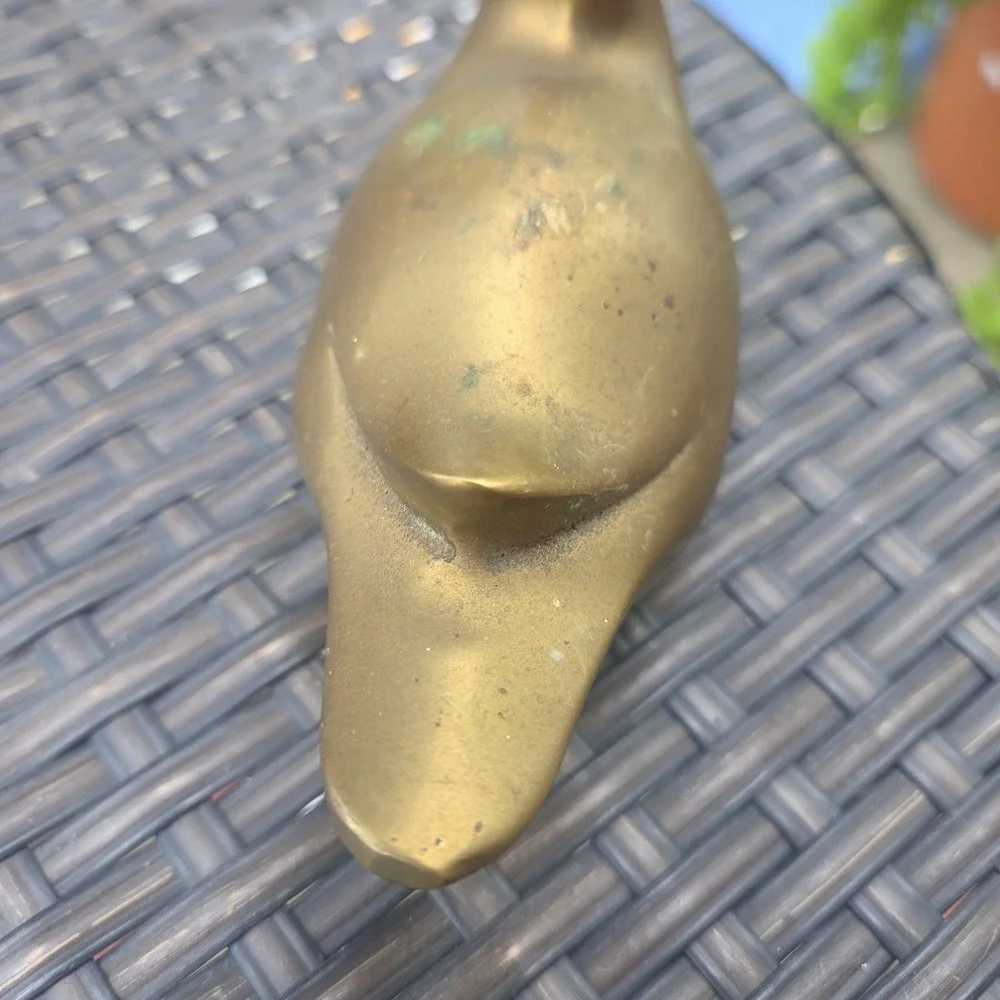 Vintage Solid Brass Duck Green Patina Tarnish Easter Cottage Cabin Core